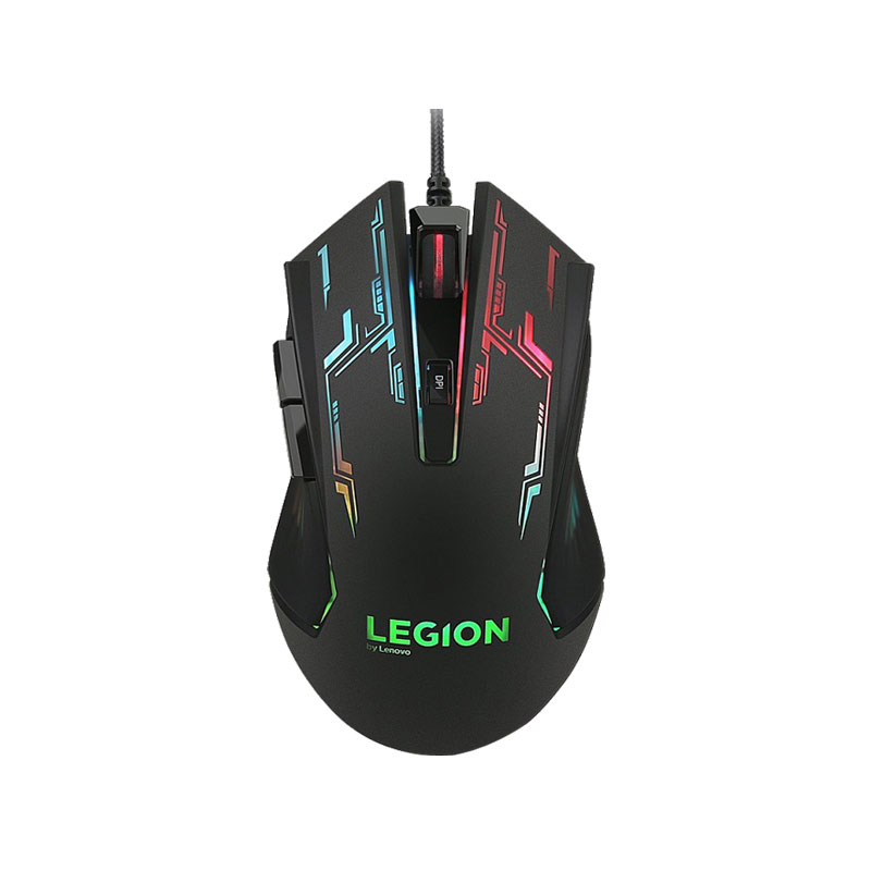 Picture of Lenovo Legion M200 RGB Gaming Wired USB Mouse GX30P93886, Ambidextrous, 5-buttons, upto 2400 DPI with 4 levels DPI switch, 7-colour RGB backlight, 500fps frame rate, upto 76.2 cm (30") per second movement speed